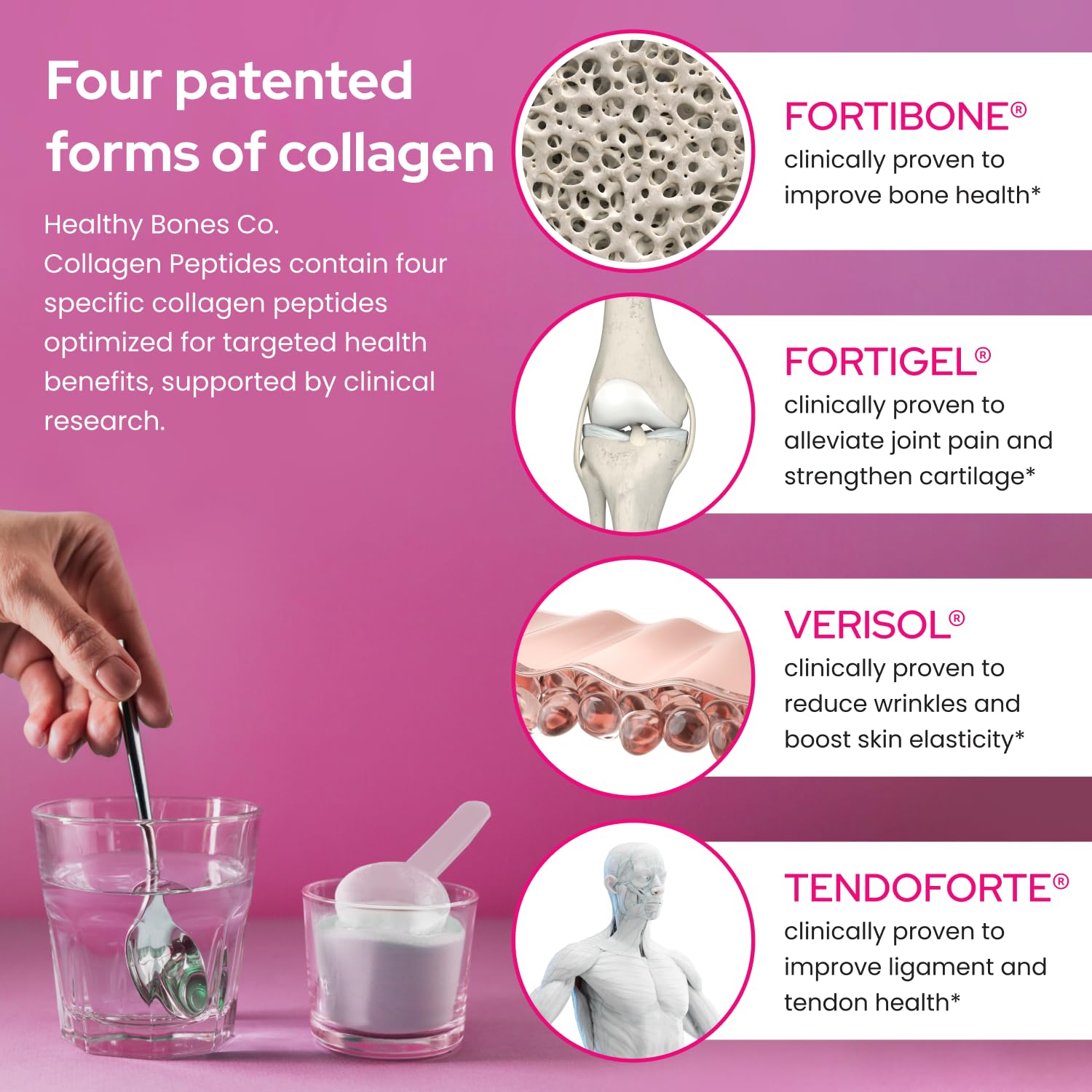 Collagen powder scoop from Healthy Bones Co showing high protein per serving