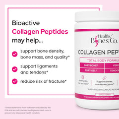 Healthy Bones Co Fortibone powder scoop demonstrates convenient daily serving for ongoing bone health and joint support
