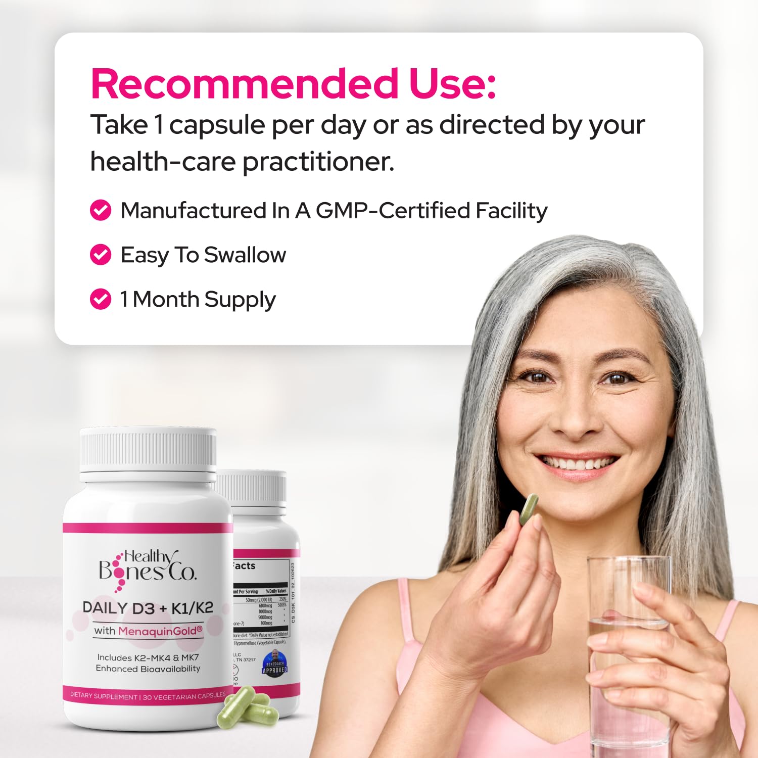 Healthy Bones Co Premium D3 K2 vitamin D3 2000 IU closeup