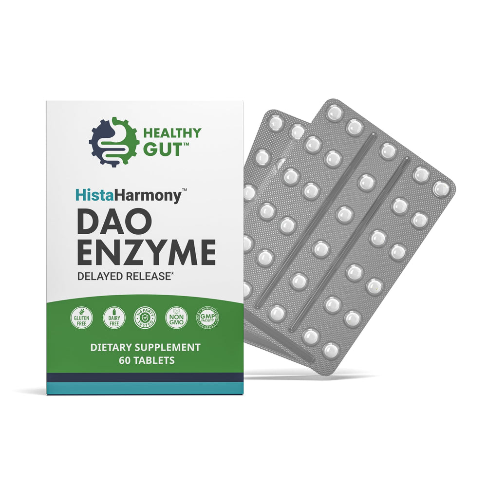 Healthy Gut HistaHarmony bottle front promotes easy, comfortable digestion with daily use.