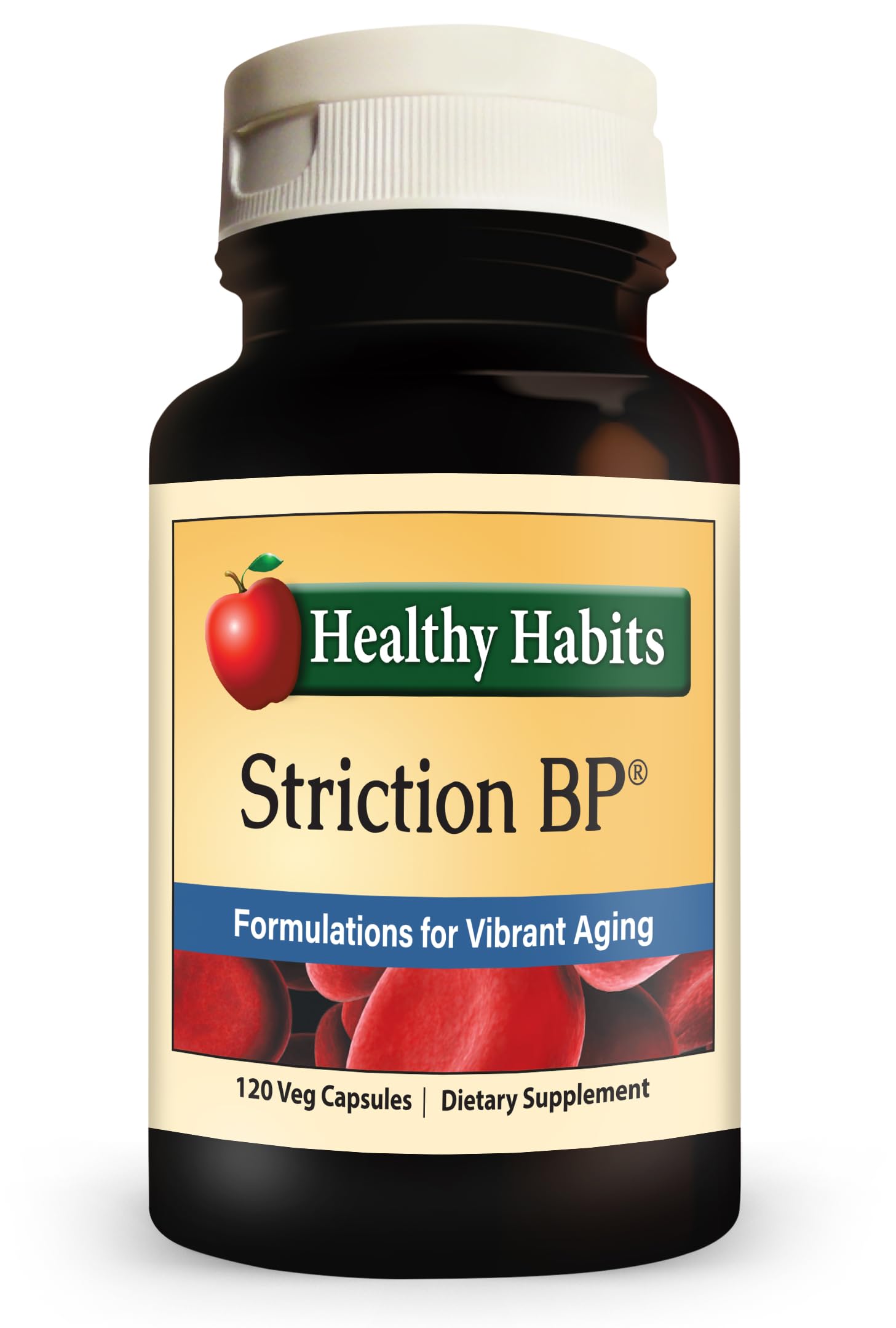 Healthy Habits StrictionBP bottle front with 120 vegetarian capsules for daily wellness