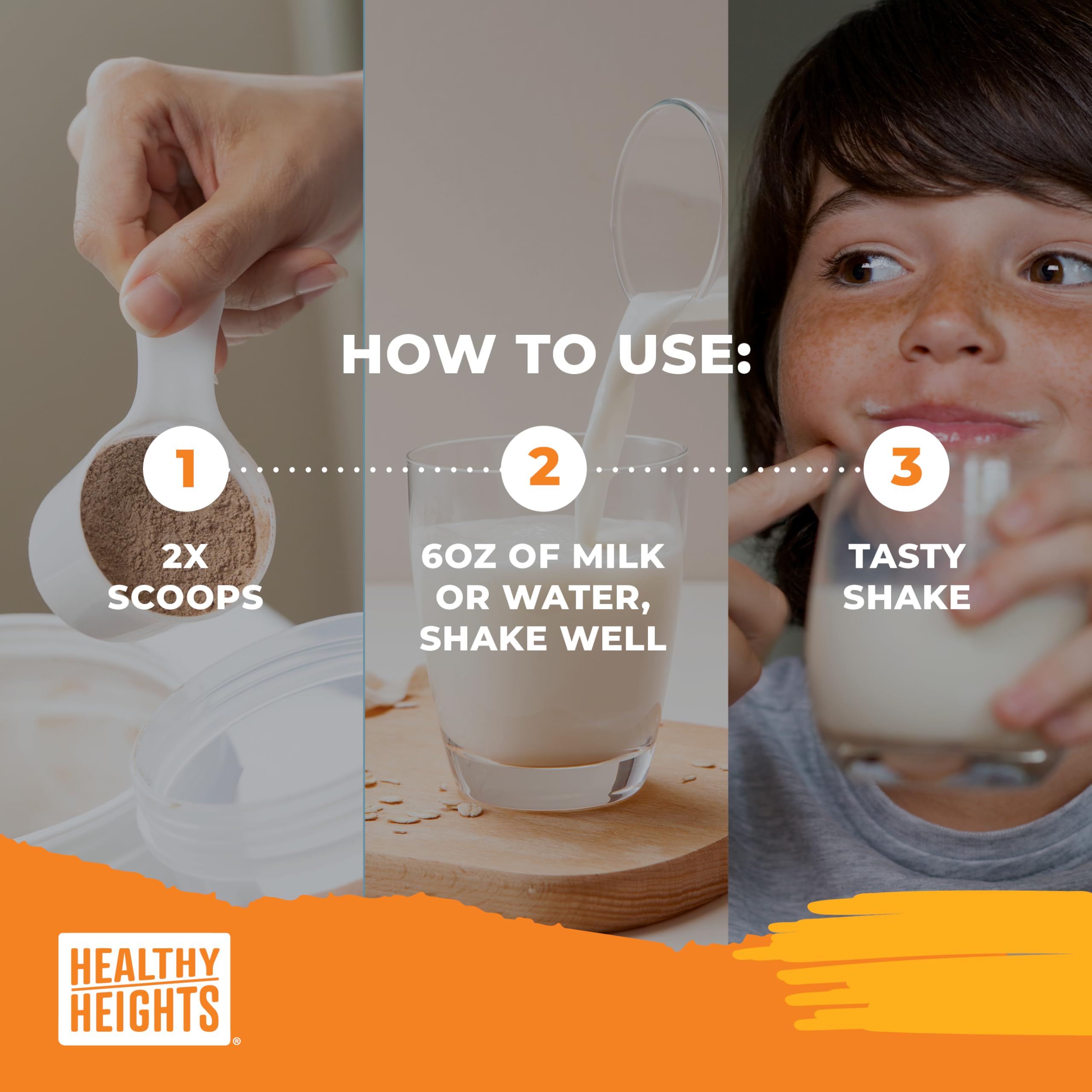 Packaging of Healthy Heights Grow Daily Kids Protein Drink Mix chocolate recommended for growing bodies.