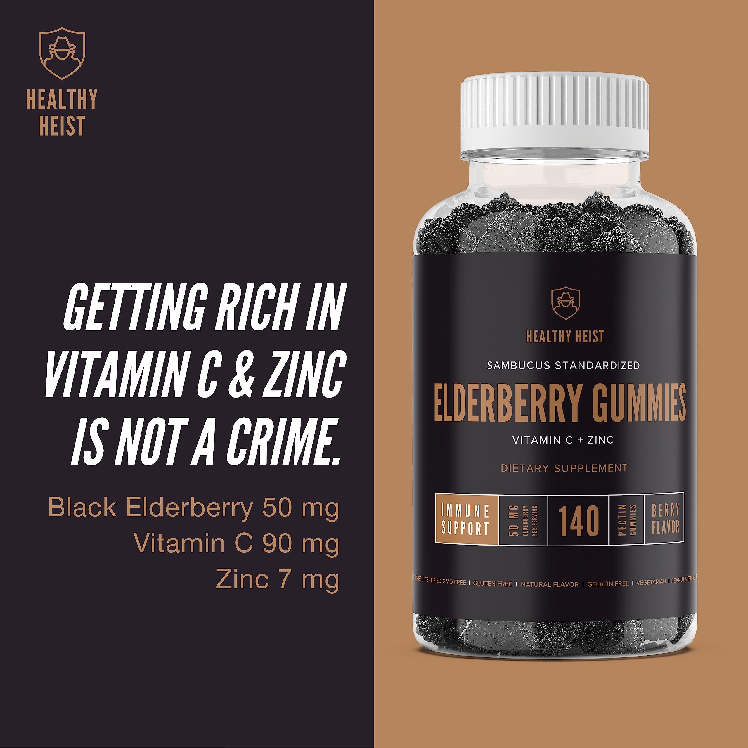 Healthy Heist Sambucus elderberry gummies non-GMO gluten-free labeling