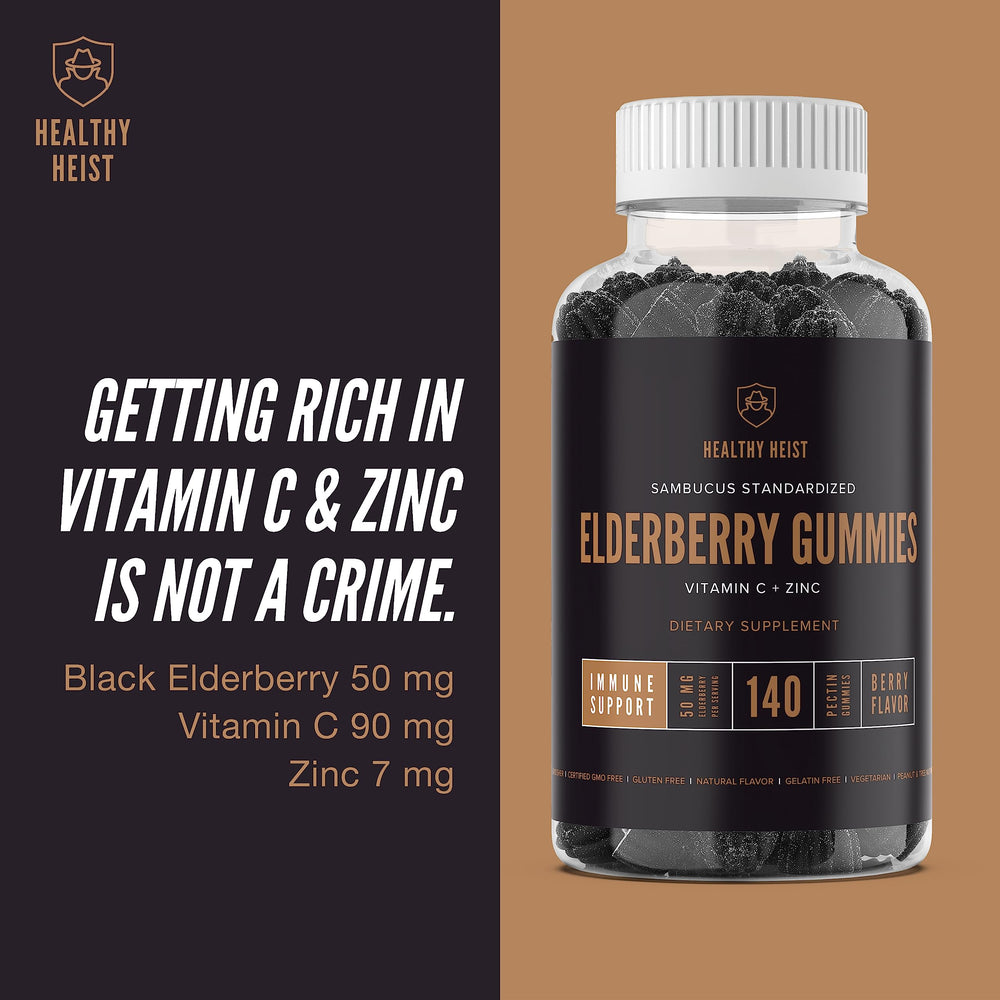 Healthy Heist Sambucus elderberry gummies non-GMO gluten-free labeling