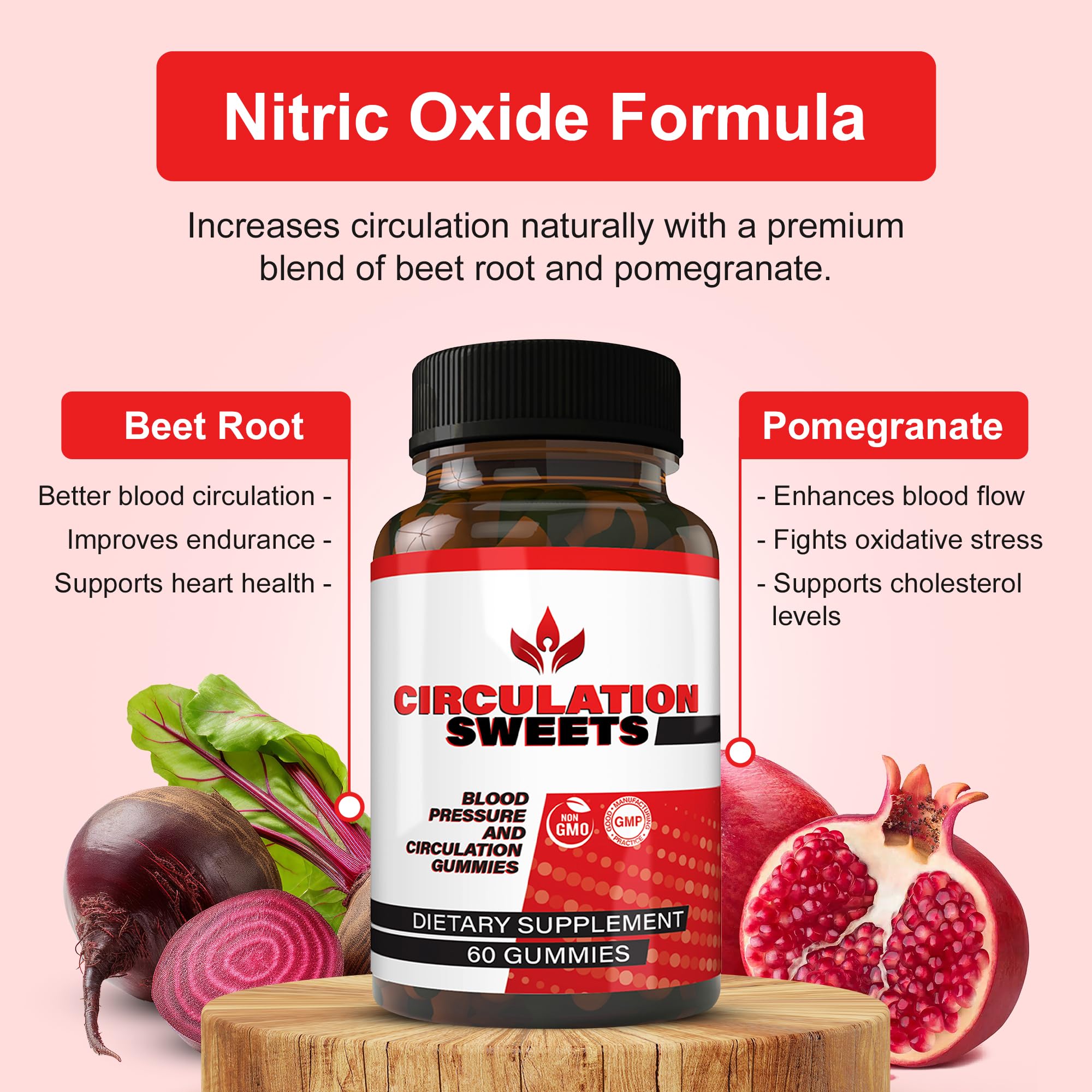 Healthy Living Association Circulation Sweets beetroot-pomegranate blend boosts energy-friendly blood flow.