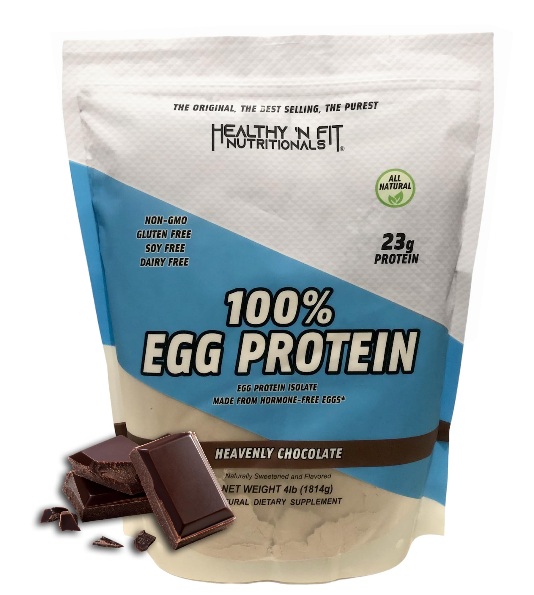 Healthy 'N Fit egg protein chocolate tub with pure egg white protein