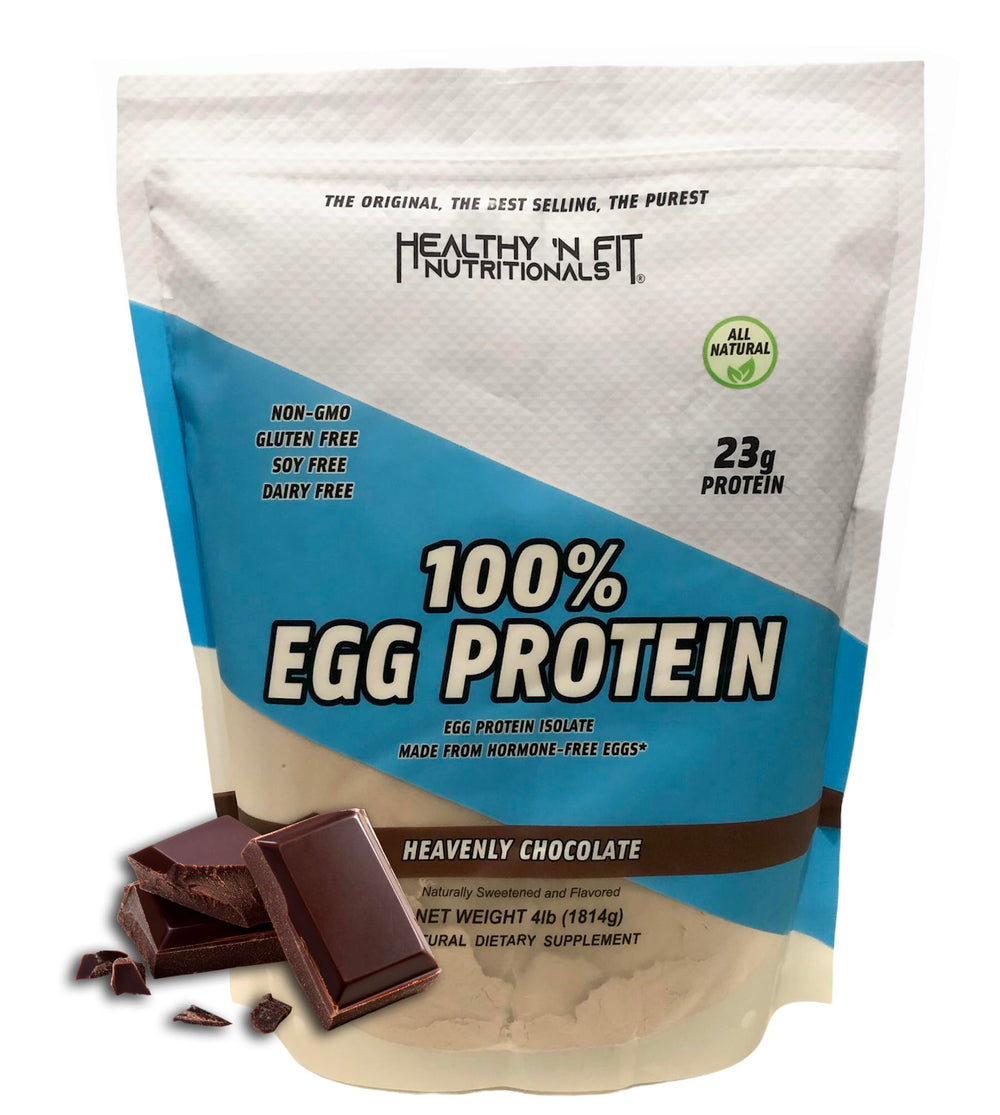 Healthy 'N Fit egg protein chocolate tub with pure egg white protein