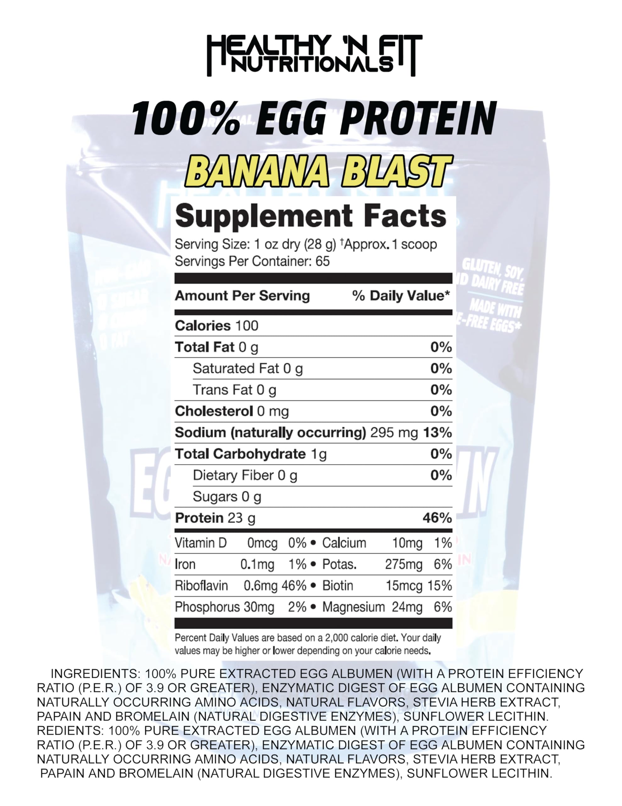 Healthy 'N Fit egg protein powder scoop close-up showing pure egg white protein