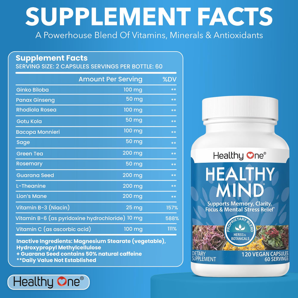 Healthy Mind bottle cap closeup highlighting easy daily dosage