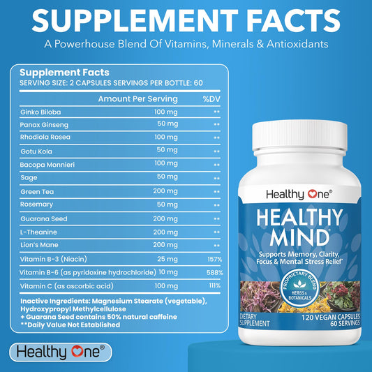 Healthy Mind bottle cap closeup highlighting easy daily dosage