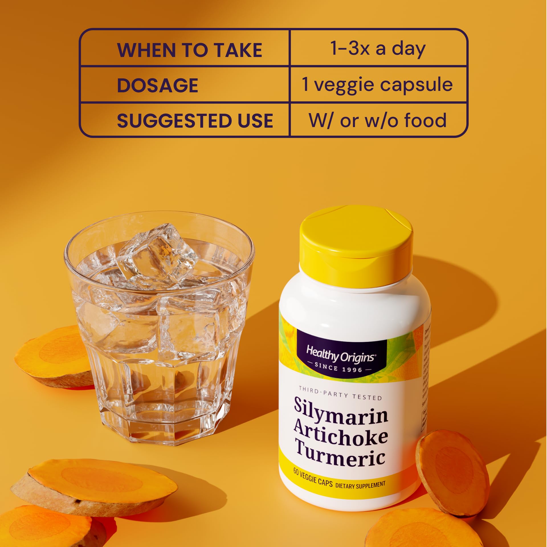 Healthy Origins Artichoke Extract bottle label highlights bile flow support.