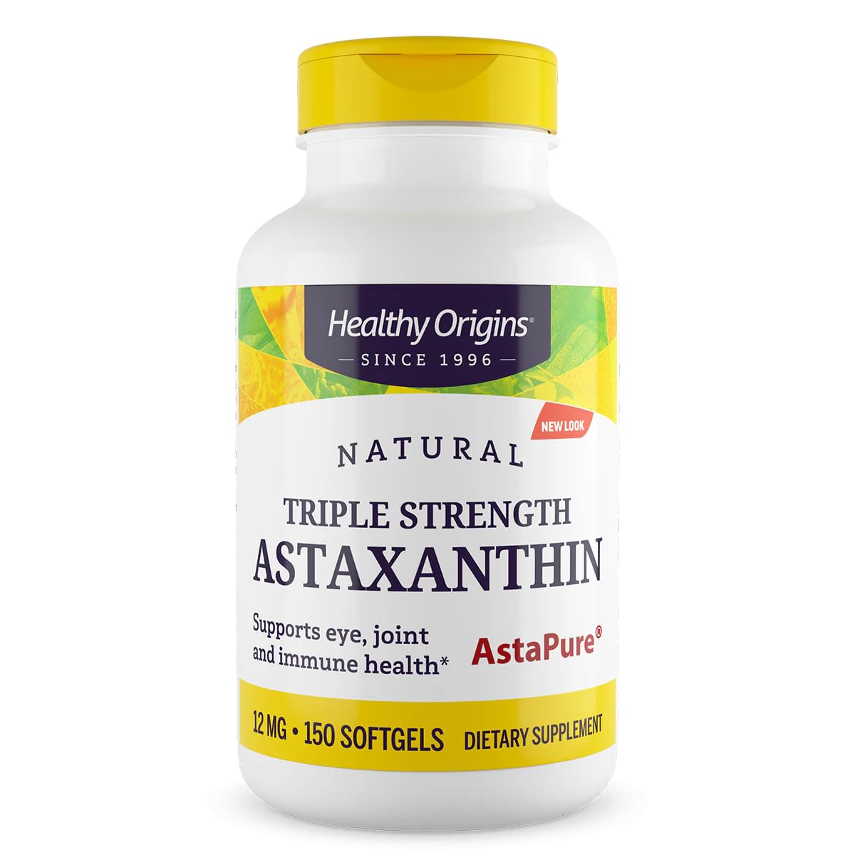 Healthy Origins Astaxanthin 12 mg bottle front promotes eye and joint support