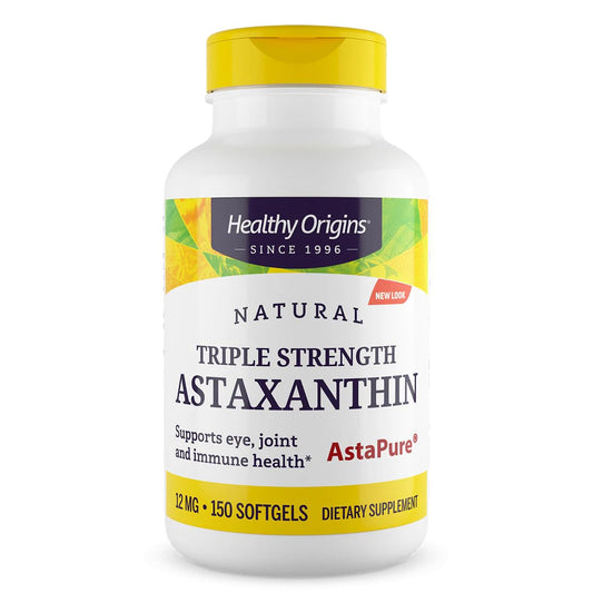Healthy Origins Astaxanthin 12 mg bottle front promotes eye and joint support