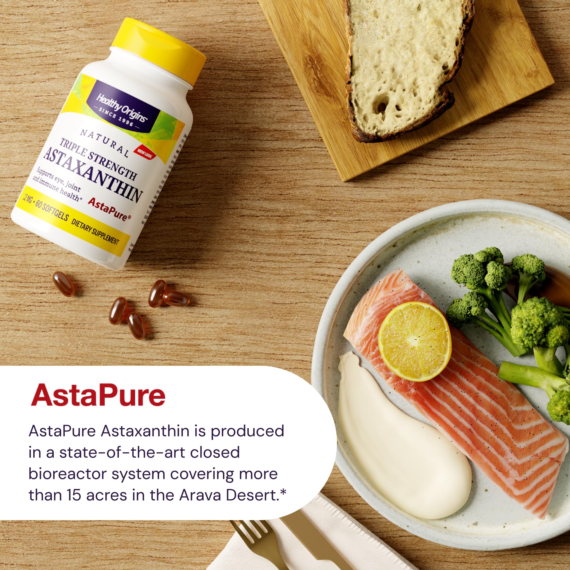 Packaging box of Healthy Origins Astaxanthin 12 mg with 60-count supply