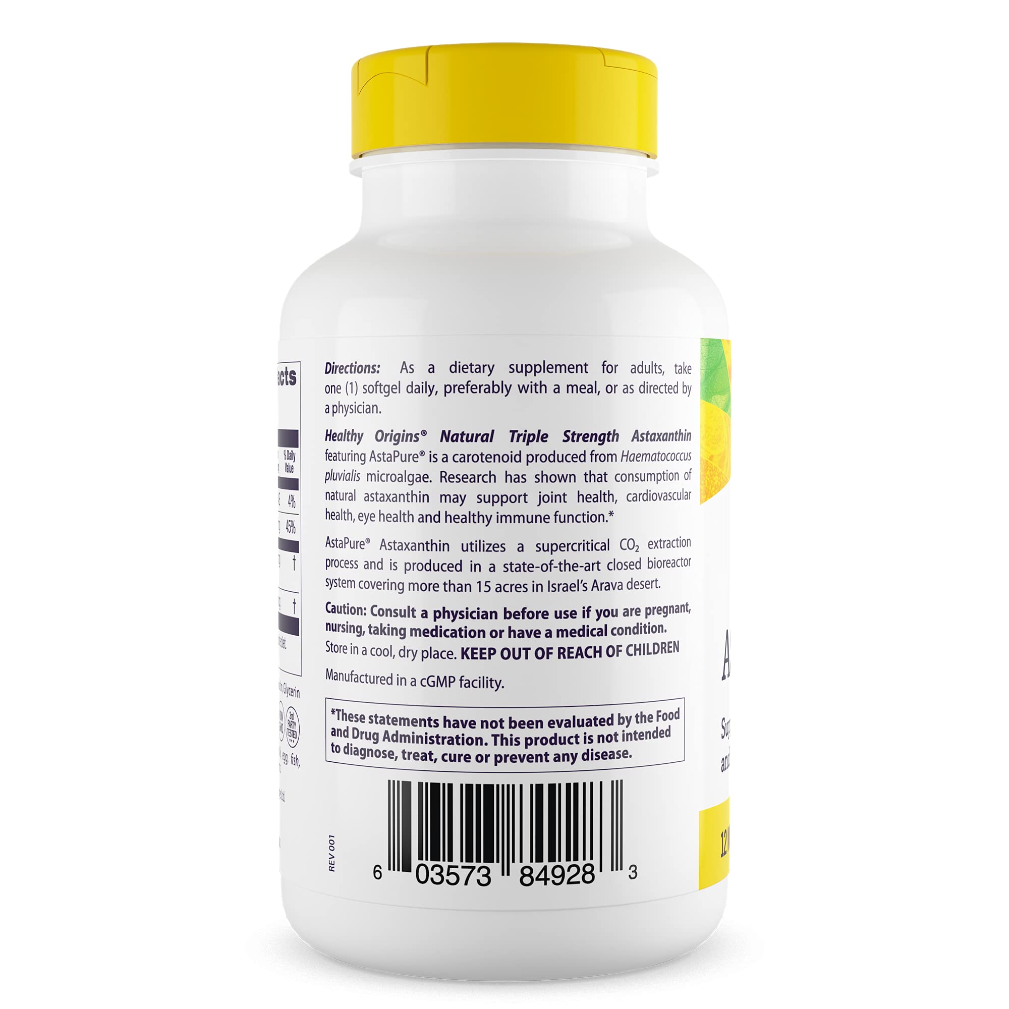 Bottle with label details highlighting natural AstaPure technology