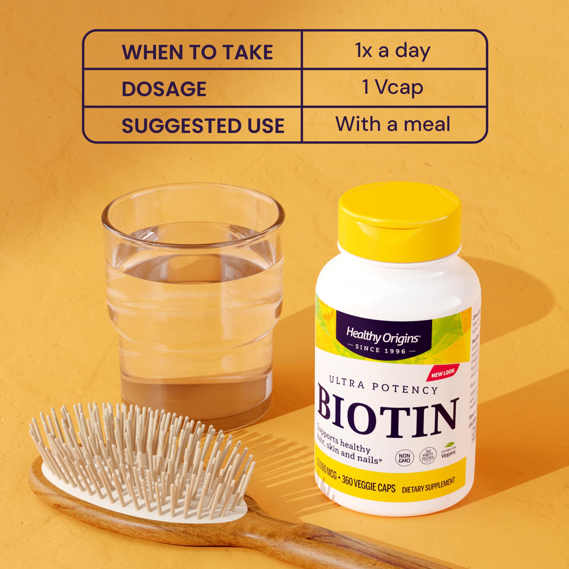 Healthy Origins Biotin gluten-free mark on bottle highlights allergy-friendly choice.