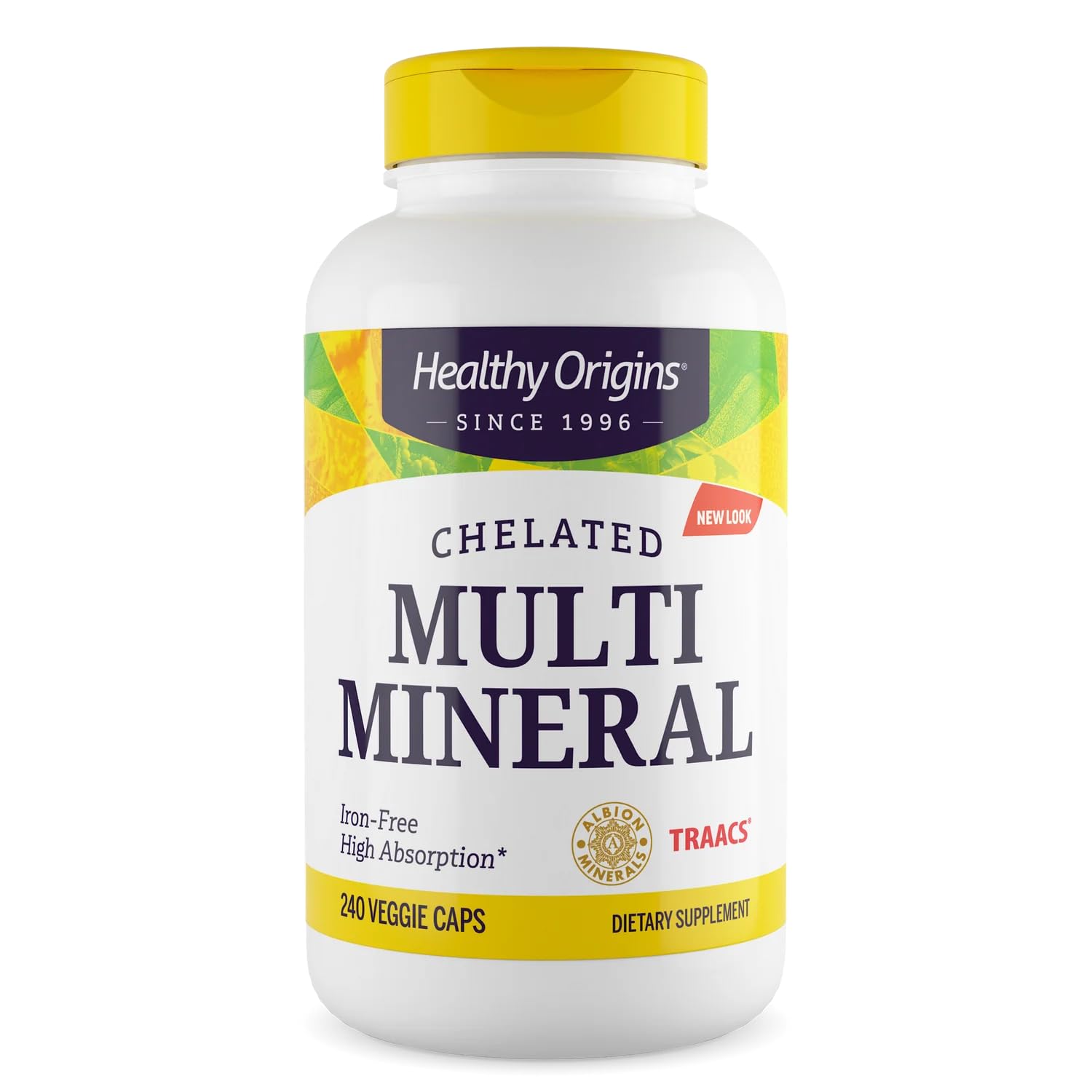 Healthy Origins Chelated Multi Mineral bottle front with Albion minerals branding