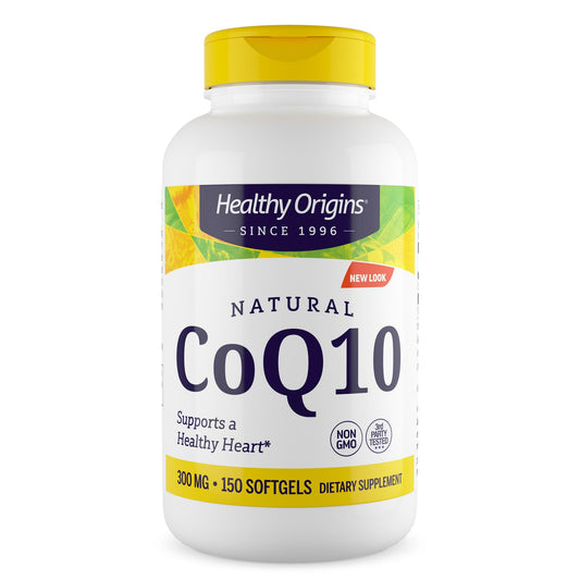 Healthy Origins CoQ10 300 mg bottle front view for daily energy support.
