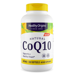 Healthy Origins CoQ10 bottle front view highlighting 400 mg ubiquinone for heart support