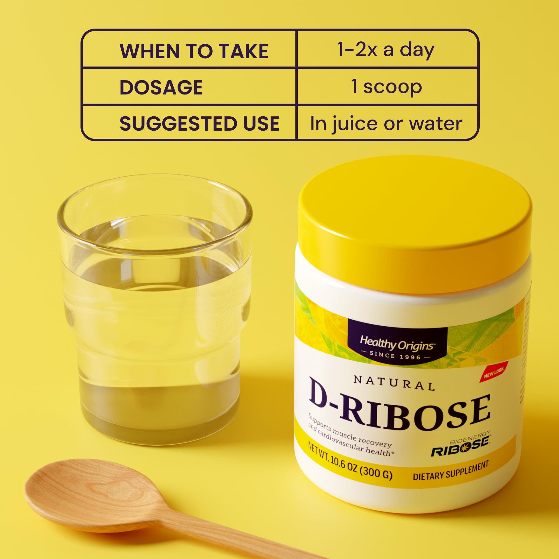 Healthy Origins D-Ribose Powder packaging side view shows clean branding for daily use