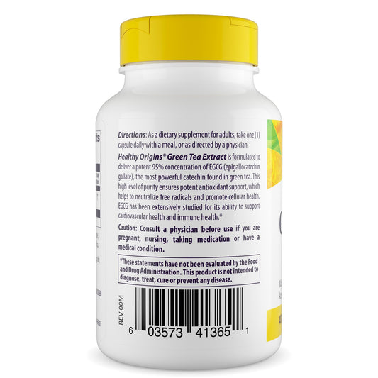 Healthy Origins EGCG 95% label highlights high-potency performance and purity for wellness routines.