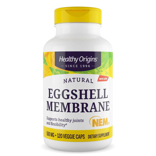 Healthy Origins eggshell membrane bottle shown for daily joint support.