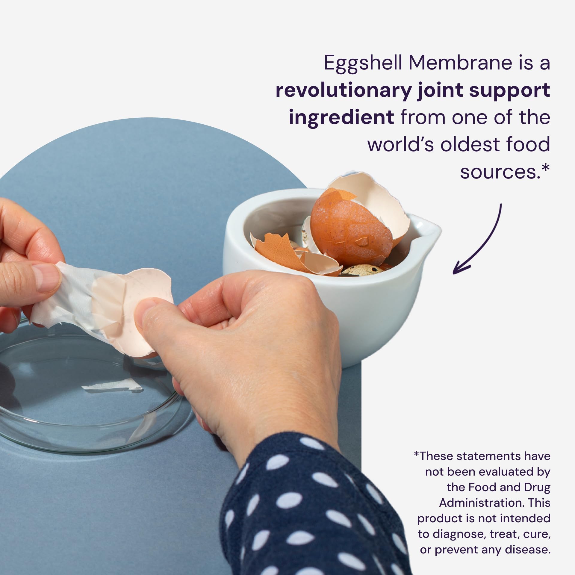 Packaging detail of Healthy Origins eggshell membrane emphasizing ingredient information.