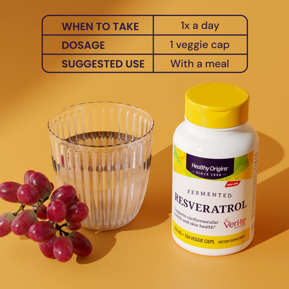 Healthy Origins Fermented Resveratrol Veri-te label emphasizes European-sourced quality.