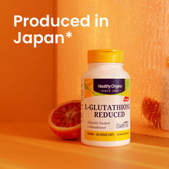 Healthy Origins L-Glutathione 250mg packaging front showing gluten-free and non-GMO badge