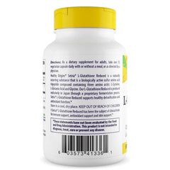 Close-up of Healthy Origins L-Glutathione capsules highlighting veggie cap convenience.