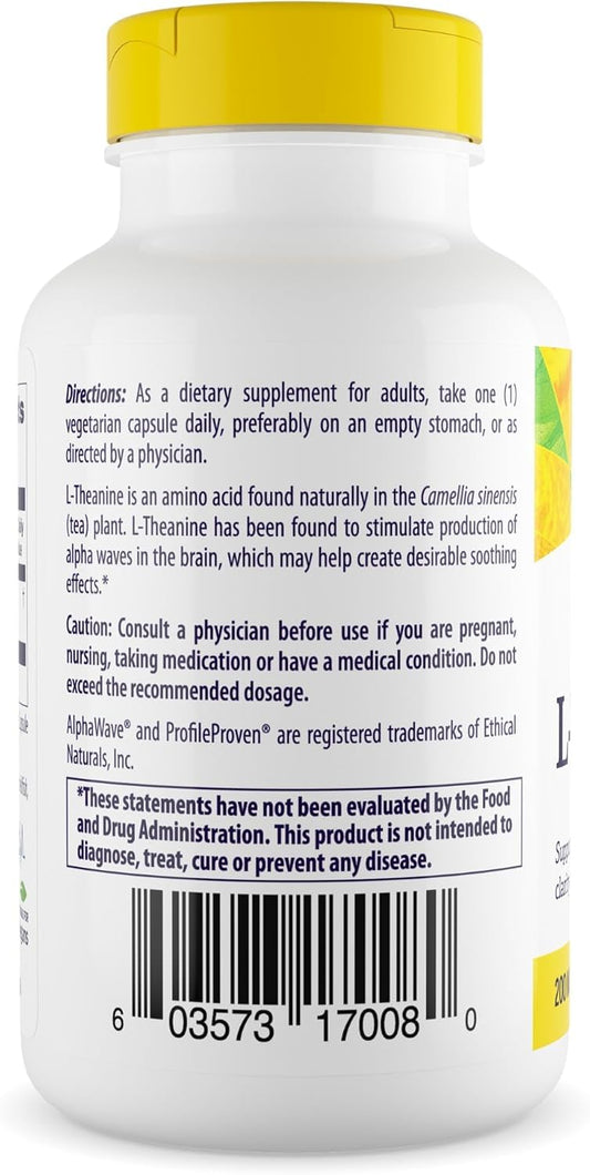 Healthy Origins L-Theanine capsules offer non-GMO, gluten-free relaxation support without drowsiness.