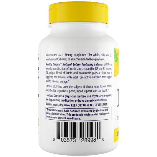 Close-up of Healthy Origins label highlighting Lutemax 2020 blend
