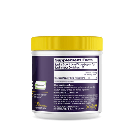 Scoop of Healthy Origins Creatine ready to measure a dose for training sessions.