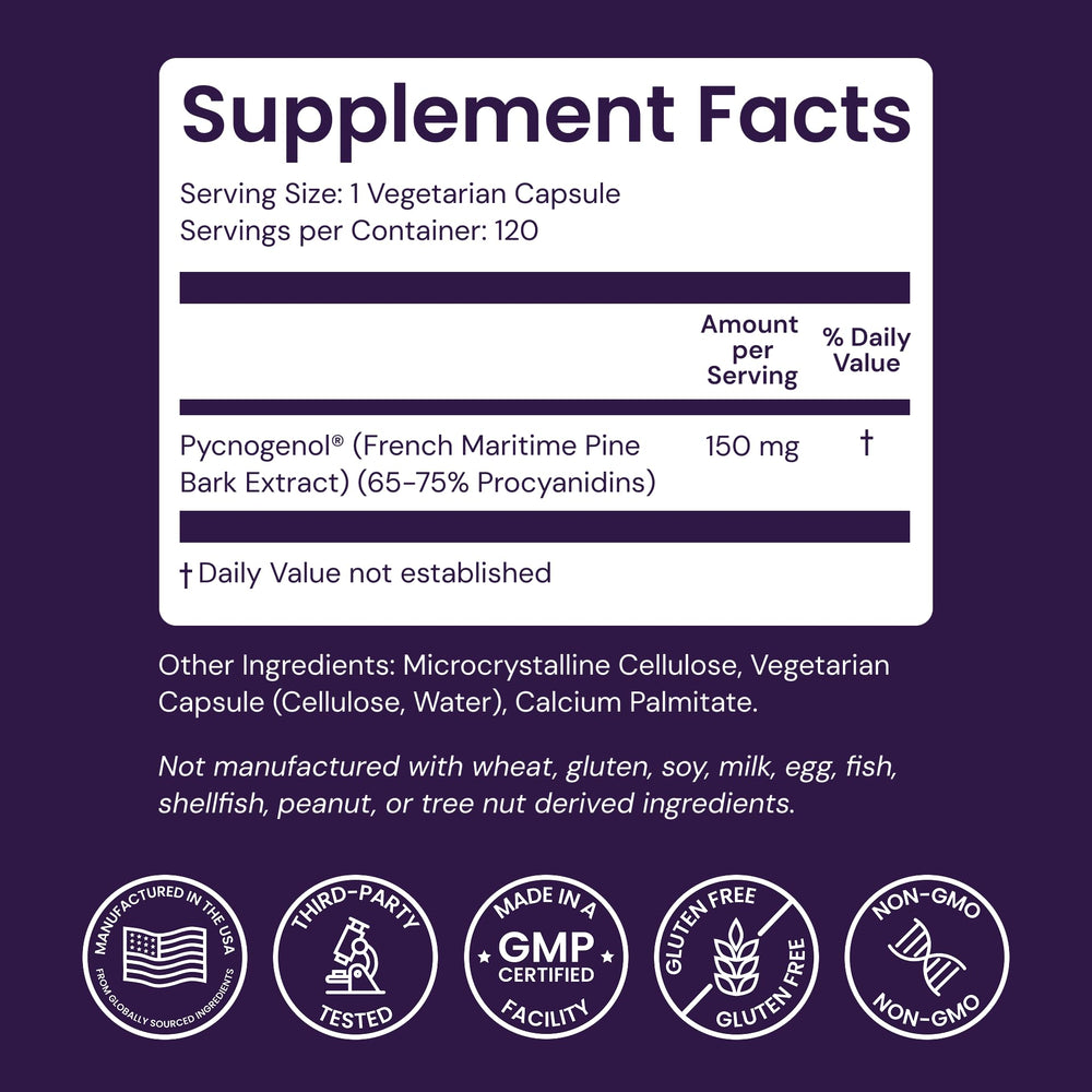Healthy Origins pine bark capsules image demonstrates convenient daily capsules.