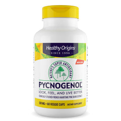 Healthy Origins Pycnogenol 150 mg bottle close-up showing premium packaging and quality.