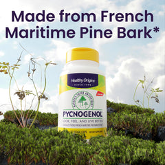 Healthy Origins Pycnogenol label detail shows non-GMO and gluten-free formula