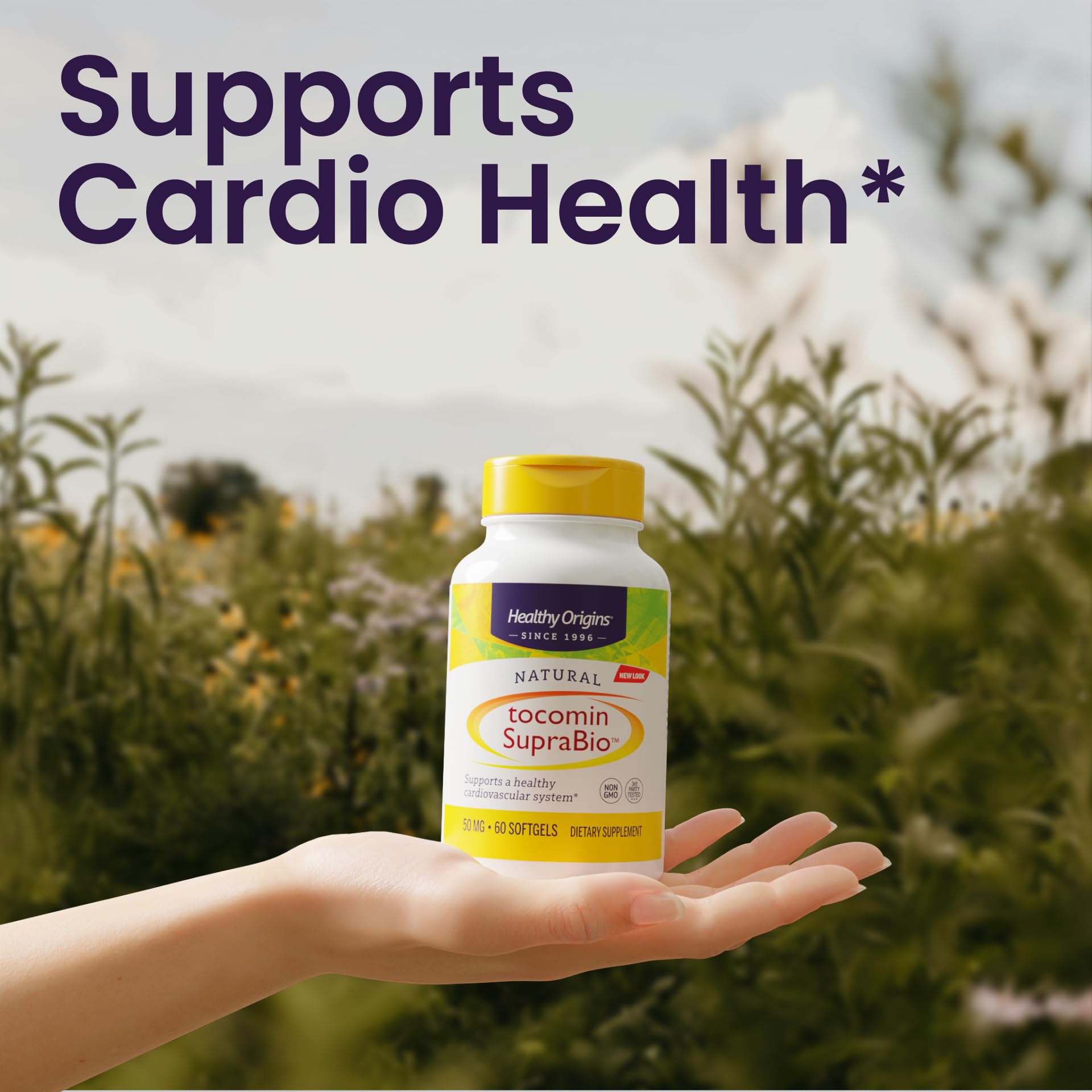 Healthy Origins bottle with gluten-free badge signals gluten-free formulation