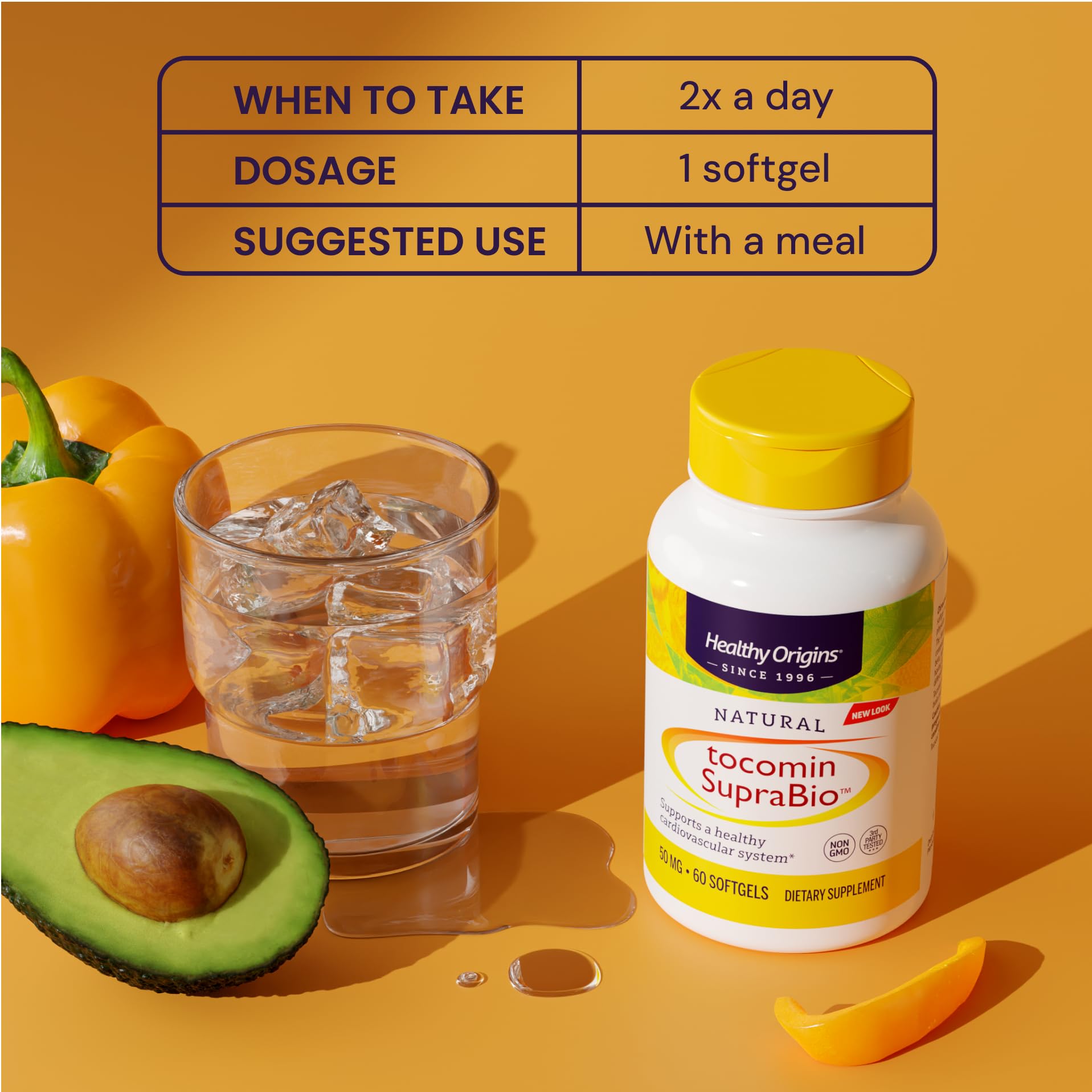Healthy Origins bottle with non-GMO badge signals non-GMO vitamin E
