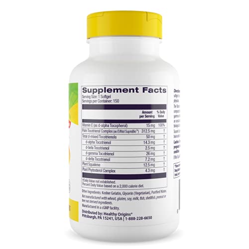 Healthy Origins Tocomin SupraBio capsules close-up highlighting full spectrum tocotrienols
