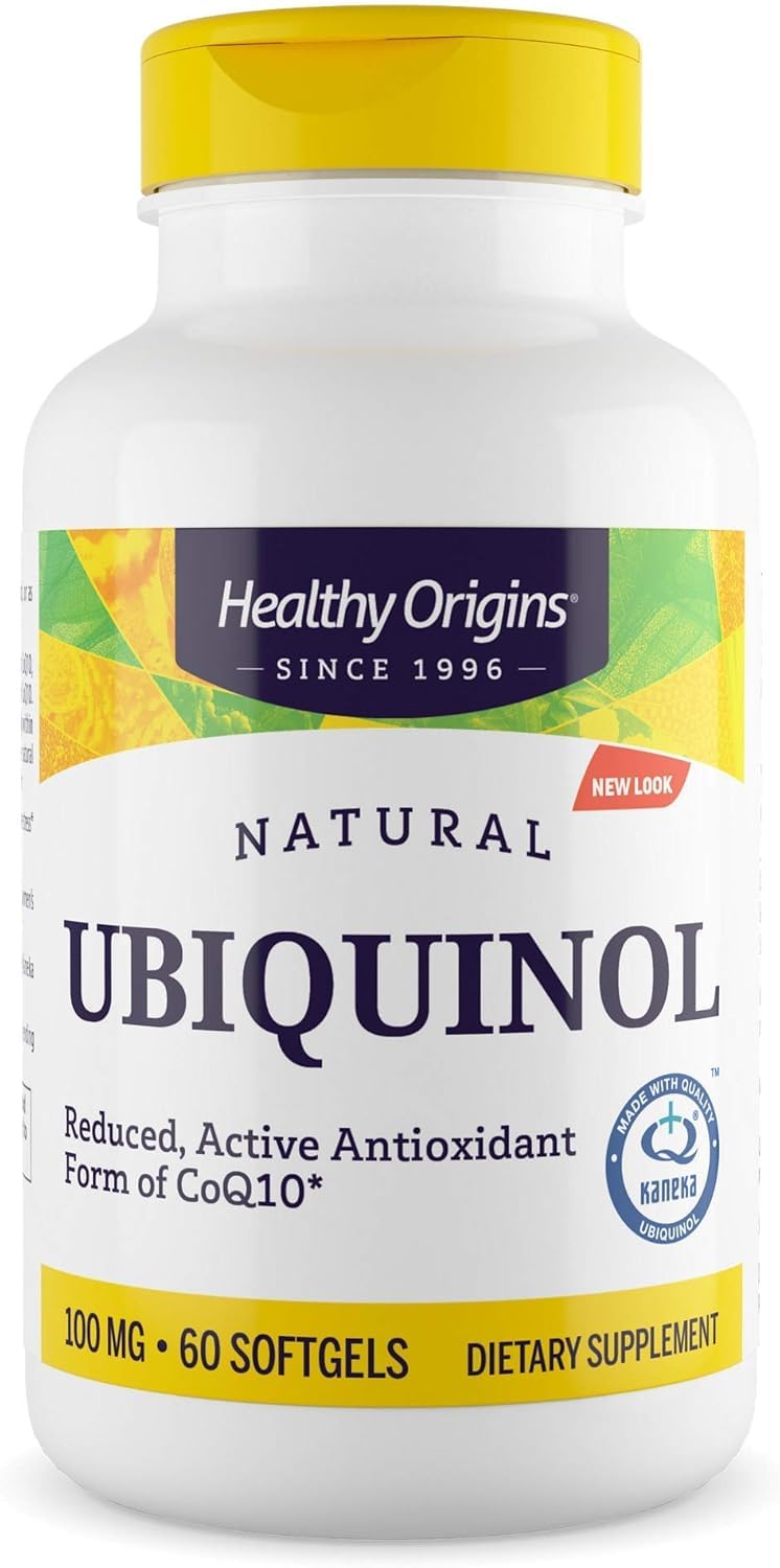 Healthy Origins Ubiquinol 100mg bottle front showing heart support formula