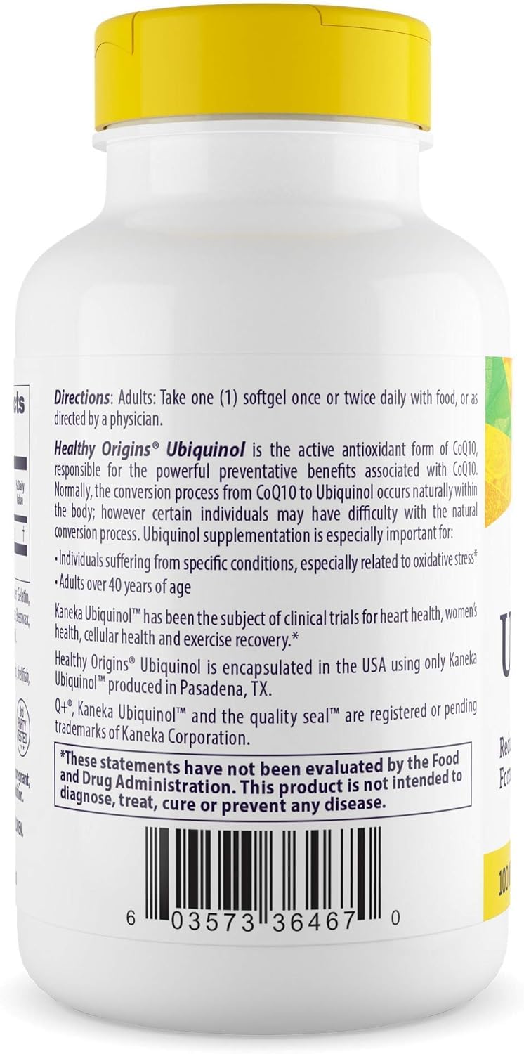 Healthy Origins Ubiquinol 100mg softgels closeup for easy swallowing