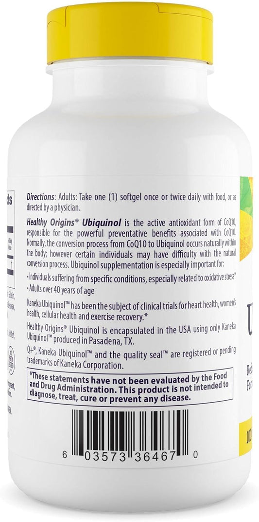 Healthy Origins Ubiquinol 100mg softgels closeup for easy swallowing