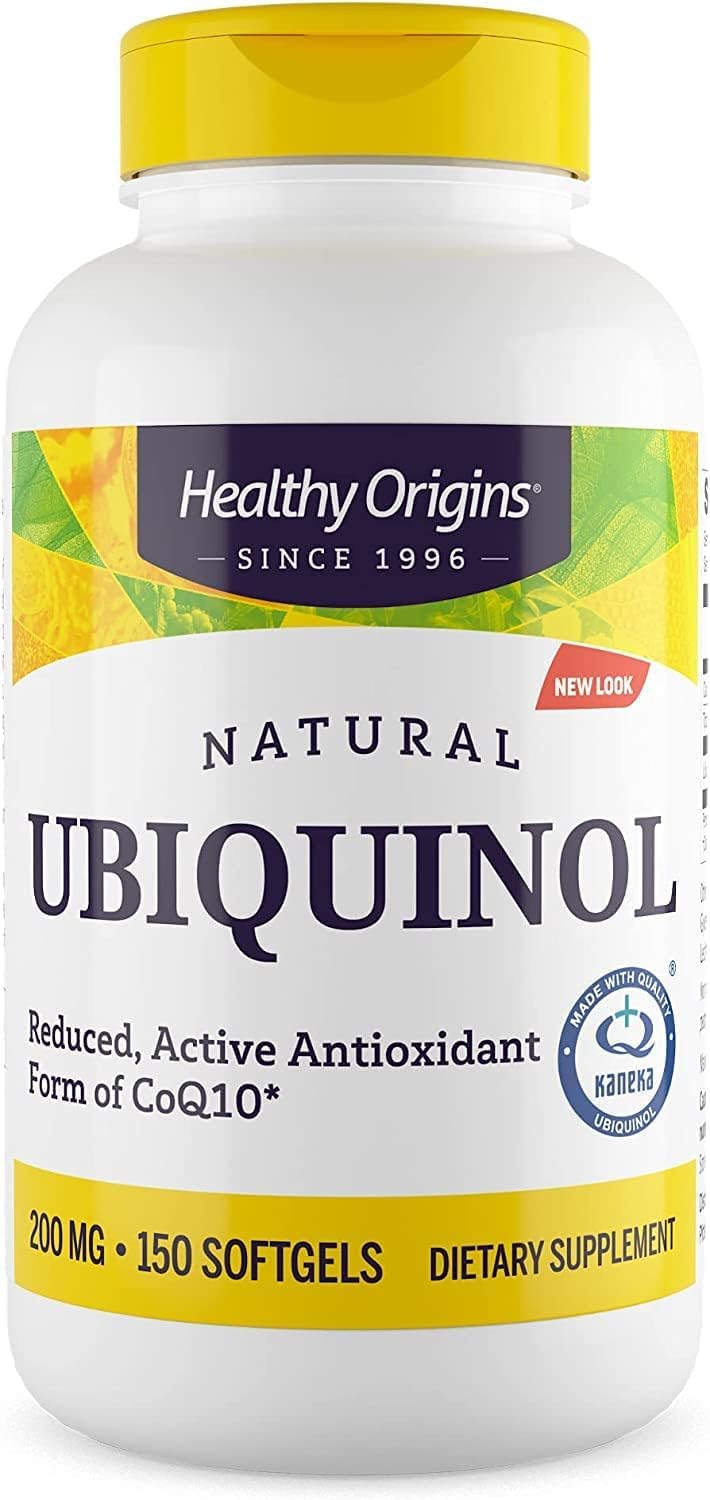 Healthy Origins Ubiquinol 200 mg bottle showing packaging for convenient daily use
