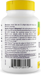 Healthy Origins ubiquinol bottle closeup highlighting dosage and active form.