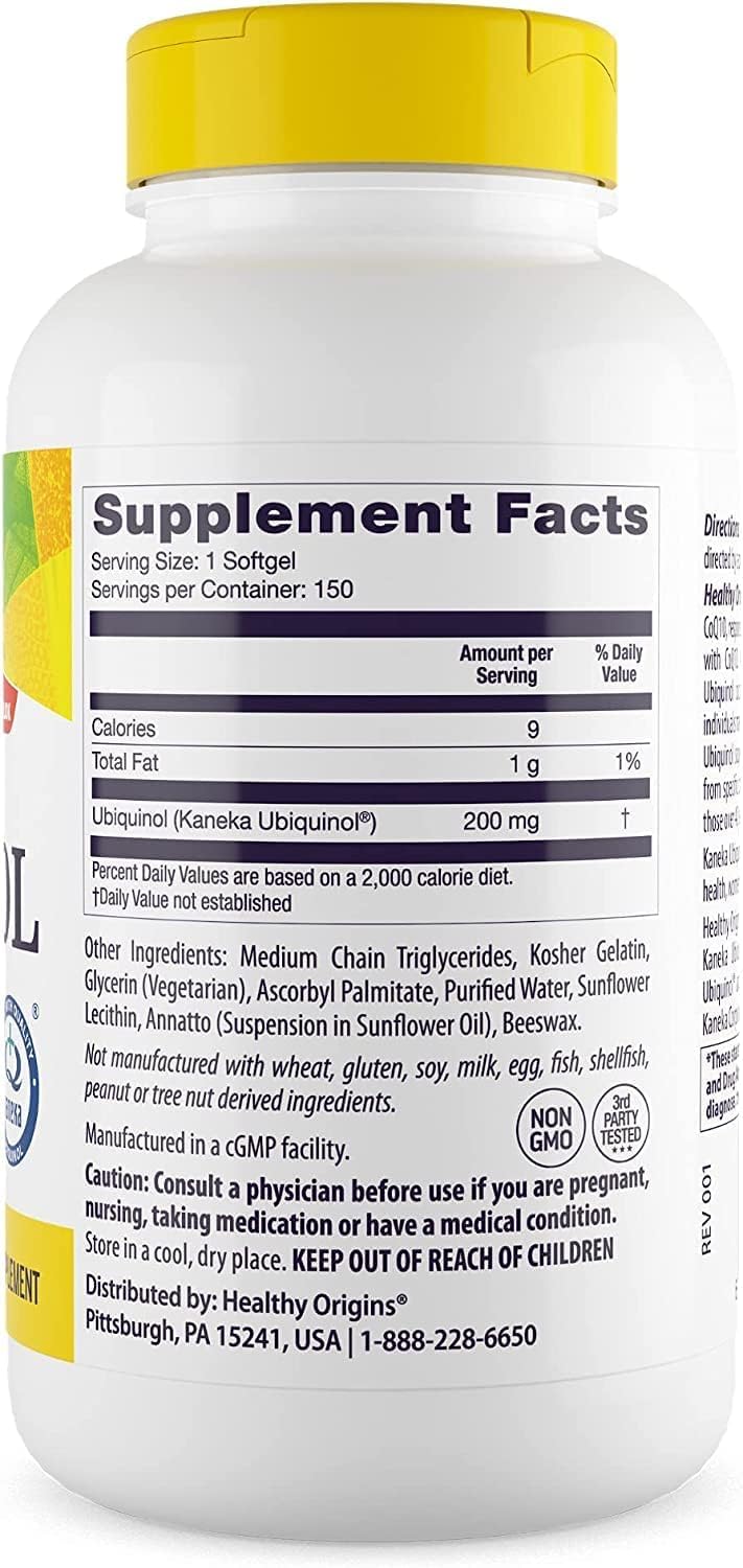 Healthy Origins ubiquinol softgels close-up for easy daily energy support