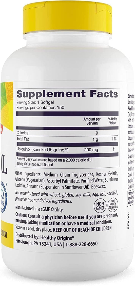Healthy Origins ubiquinol softgels close-up for easy daily energy support