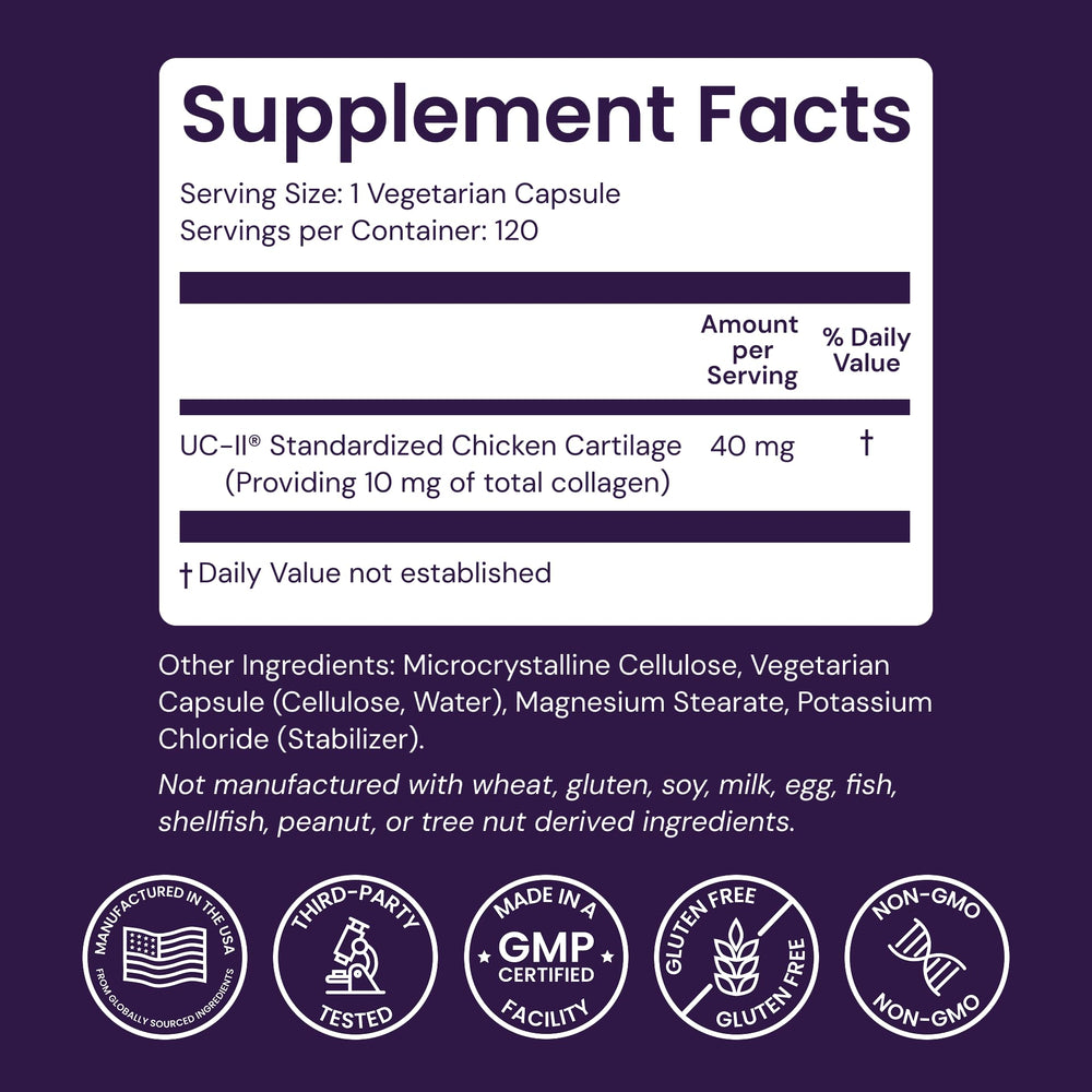 Healthy Origins UC-II 40 mg capsules close-up showing veggie caps