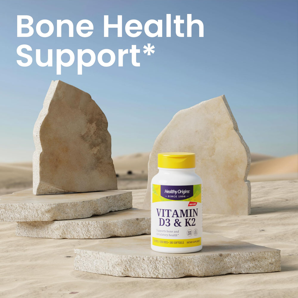 Healthy Origins Vitamin D3 + K2 gluten-free icon on packaging