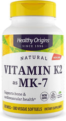 Healthy Origins Vitamin K2 MK-7 bottle front for easy calcium support and daily wellness
