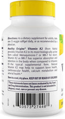 Healthy Origins Vitamin K2 MK-7 capsules close-up emphasizes bioavailable MK-7 potency